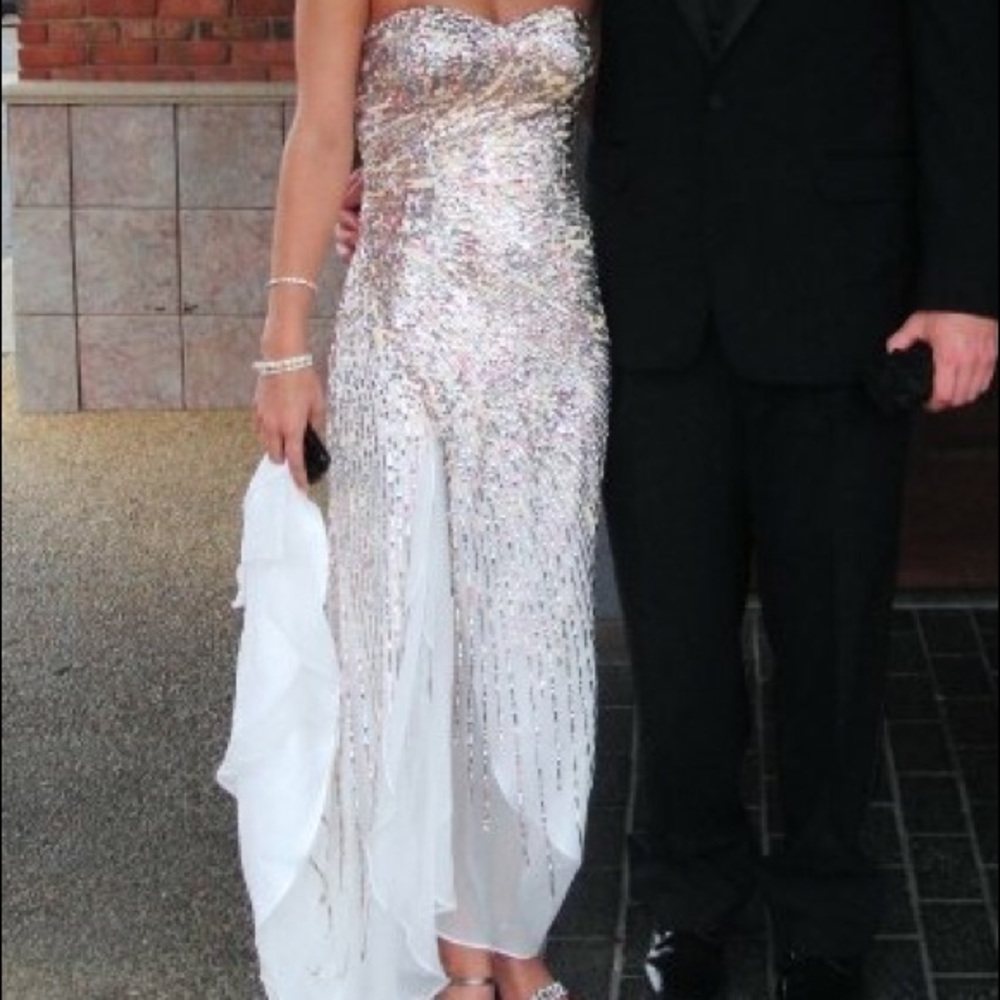 Sequined Ivory Prom Dress